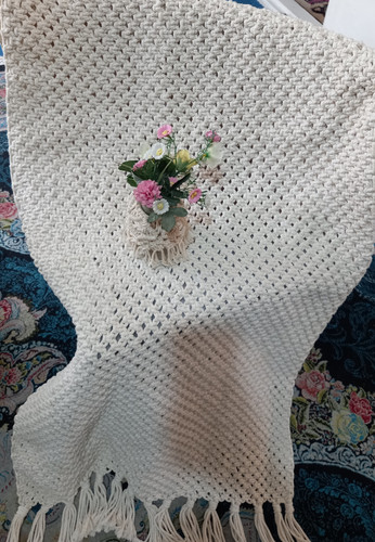 رانر مکرومه بافی مدل مربعی نخ پنبه کتان