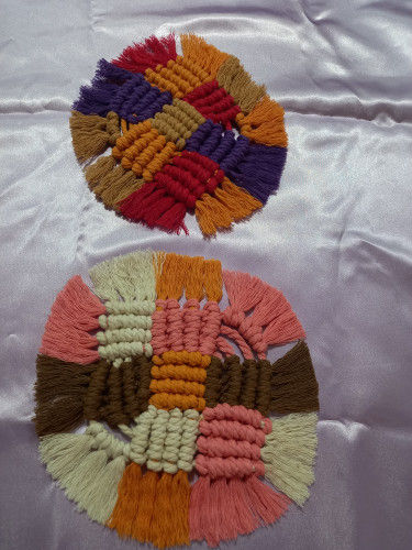 زیر لیوانی مکرومه گرد نخ پنبه کتان