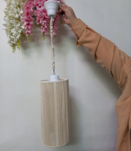 لوستر مکرومه بافی فریم استوانه ای نخ پنبه کتان