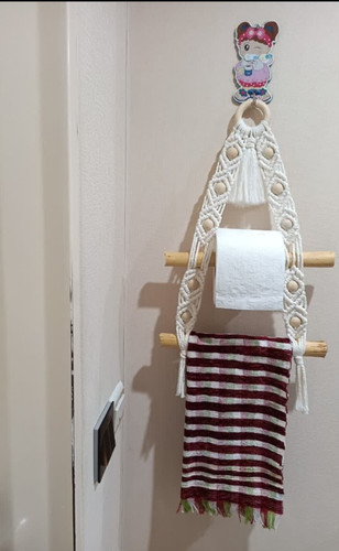 آویز حوله مکرومه بافی مدل حلقه دار نخ پنبه کتان