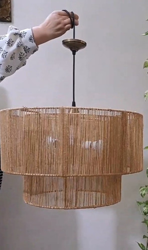 لوستر رافیا مکرومه دوطبقه چراغ اویز