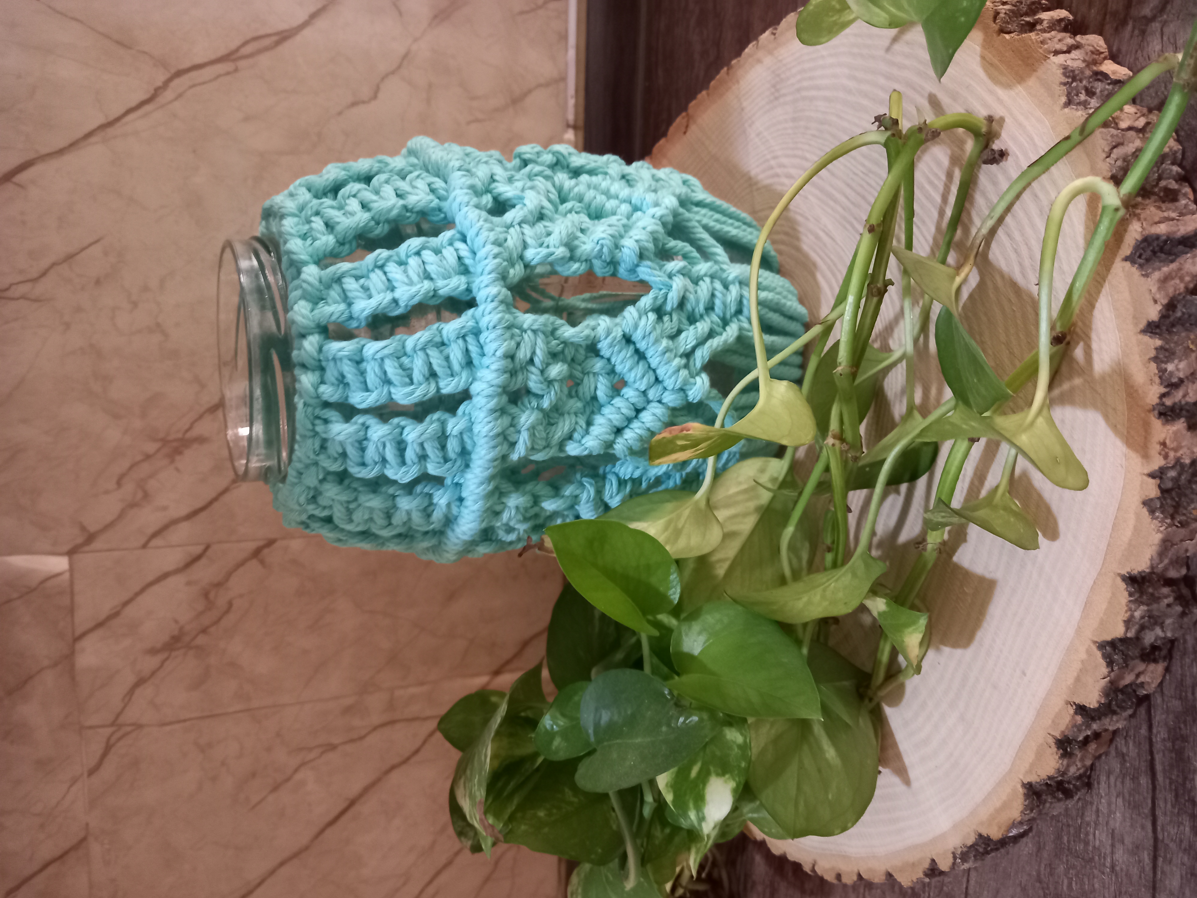 جاشمعی وجا گلدان مکرومه بافی نخ پنبه کتان