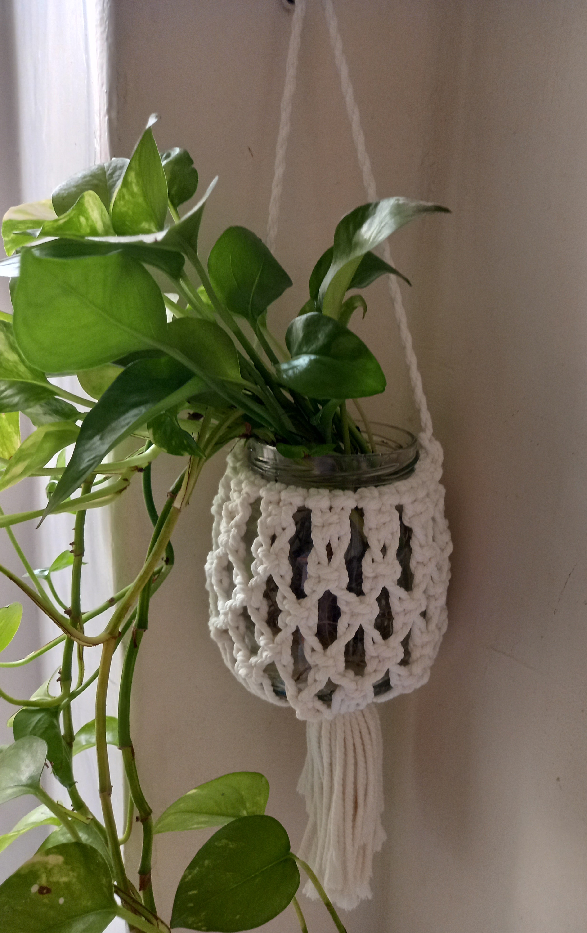 کاور شیشه ای جا گلدونی وجا شمعی نخ پنبه کتان