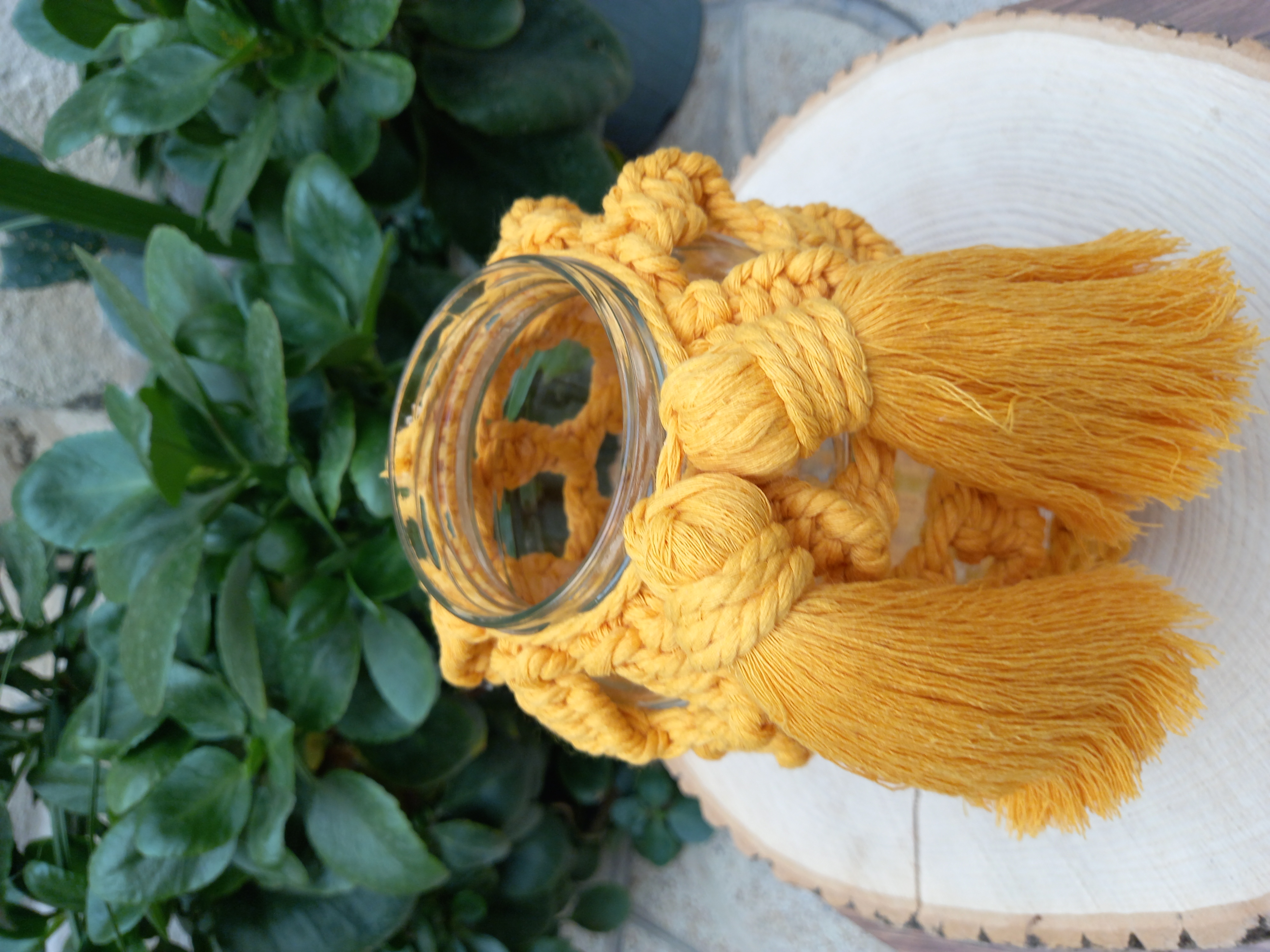 کاور شیشه ای مکروبافی جاگلدانی نخ پنبه کتان