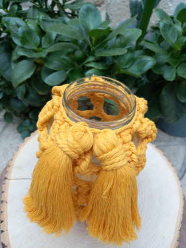 کاور شیشه ای مکروبافی جاگلدانی نخ پنبه کتان