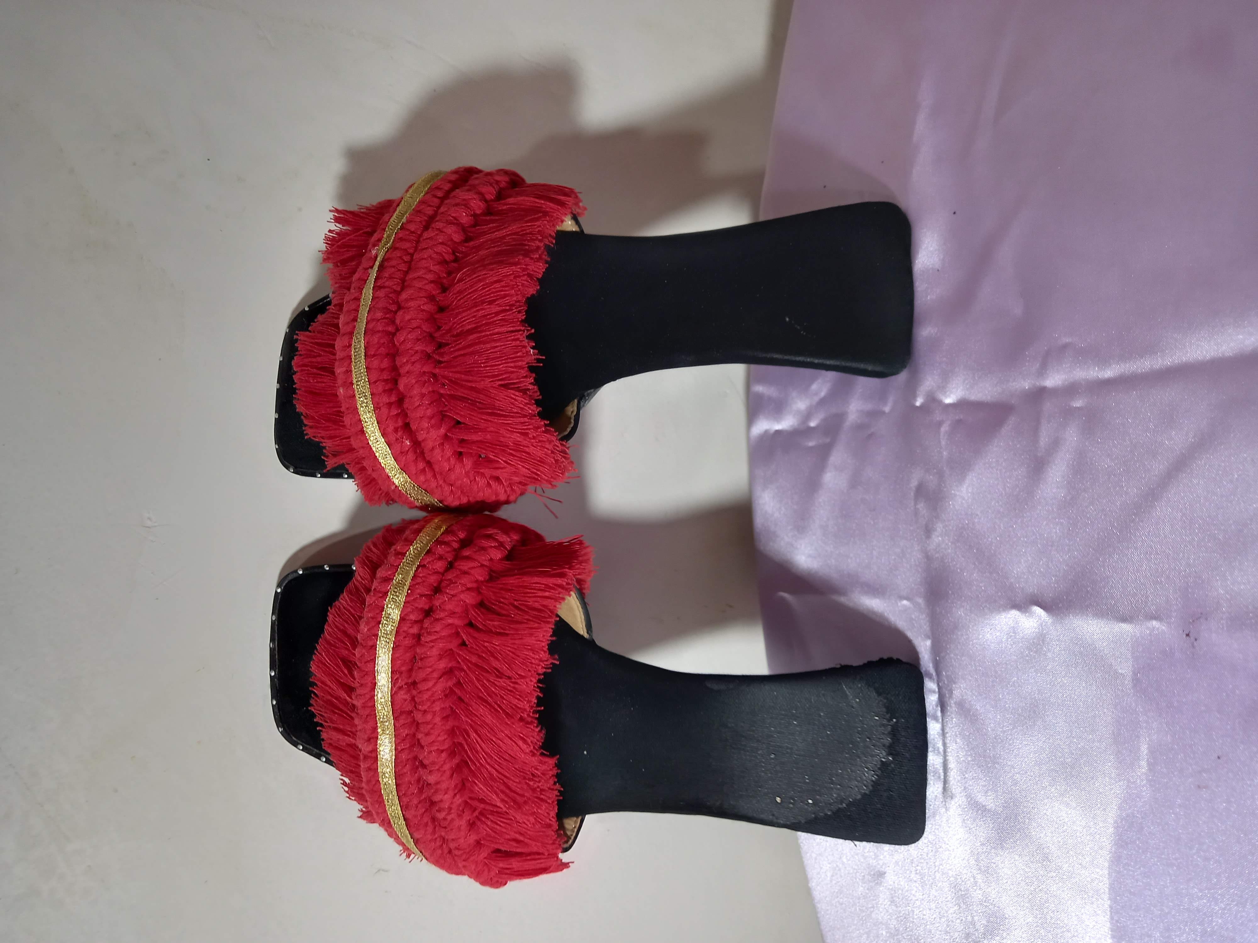 صندل مکرومه بافی مدل مدادی نخ پنبه کتان