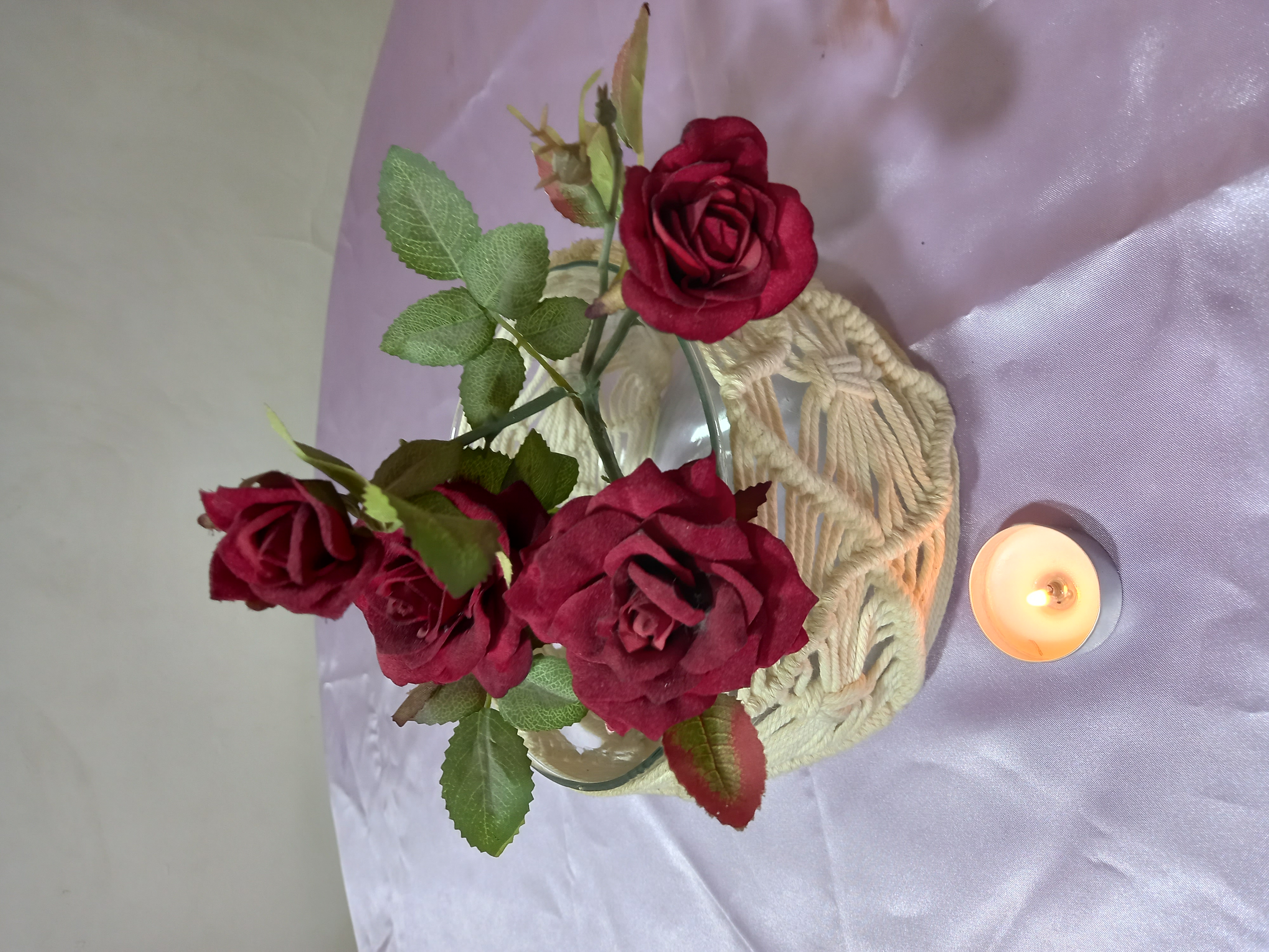 جا گلدونی وجاشمعی مکرومه نخ پنبه کتان