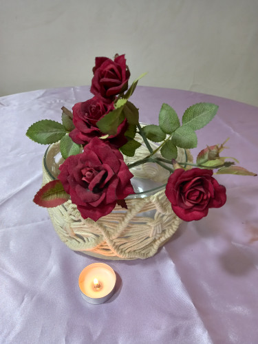 جا گلدونی وجاشمعی مکرومه نخ پنبه کتان