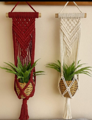 اویز گلدان مکرومه بافی نخ پنبه کتان